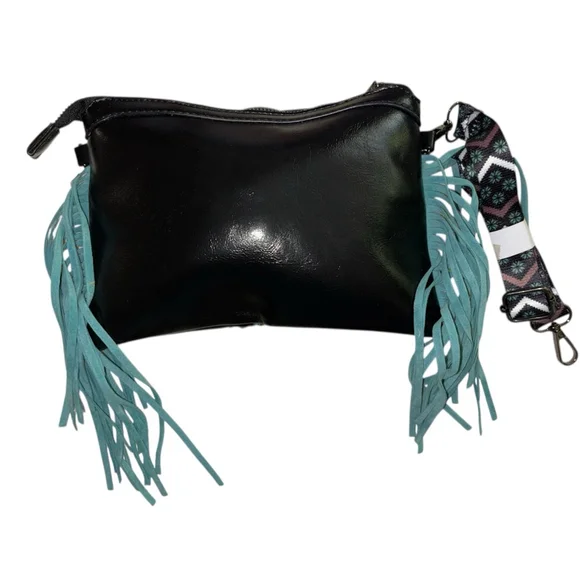Black Crossbody with Fringe and Stud Detail Western - Picture 4 of 9